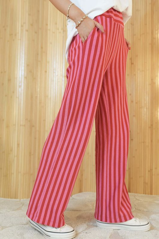 Shoreditch Stripe Lounge Flare Trouser Hot Pink & Red /5=